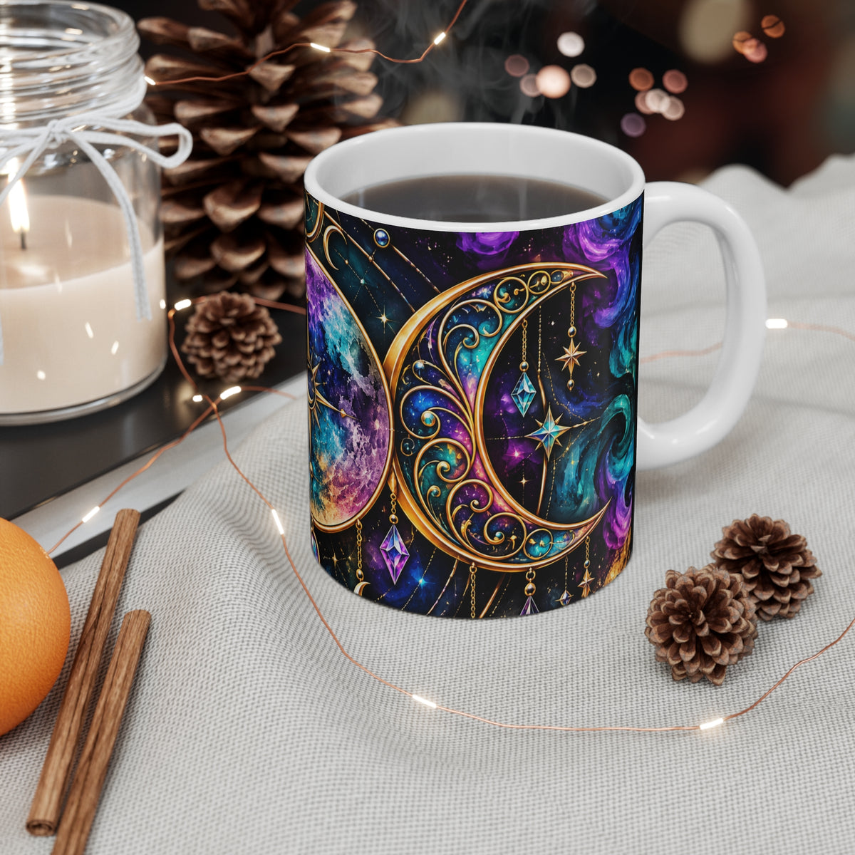 Celestial Moon & Star 11oz Mug — Mystical Galaxy Astrology Coffee Cup
