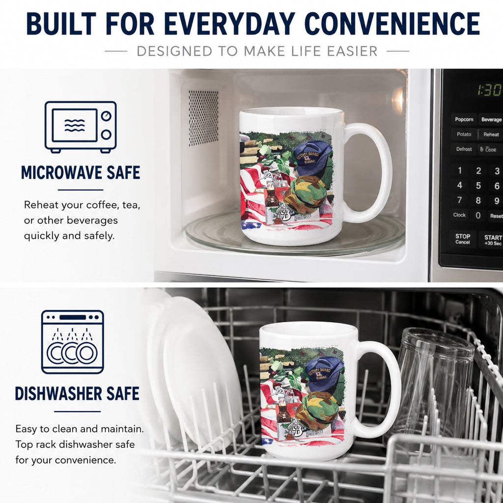 Barq's and Armed Forces Ceramic Coffee Mug 15 oz Decorative Large C Handle Mug Cup for Tea, Cocoa Hot Chocolate