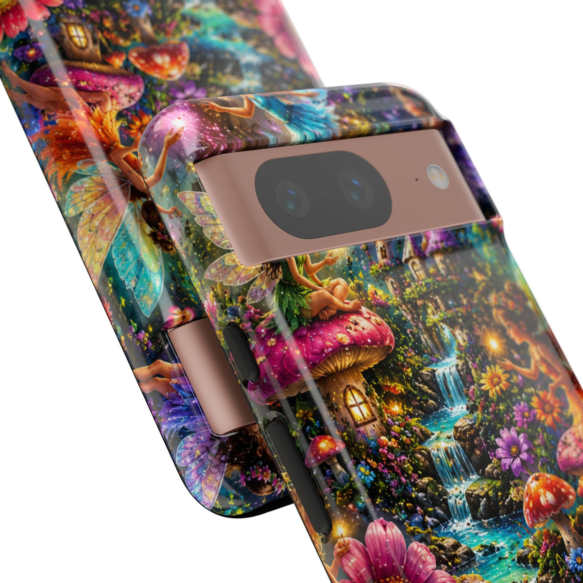 Fairy Garden Tough Phone Case — Whimsical Cottage, Waterfall & Mushroom Artwork