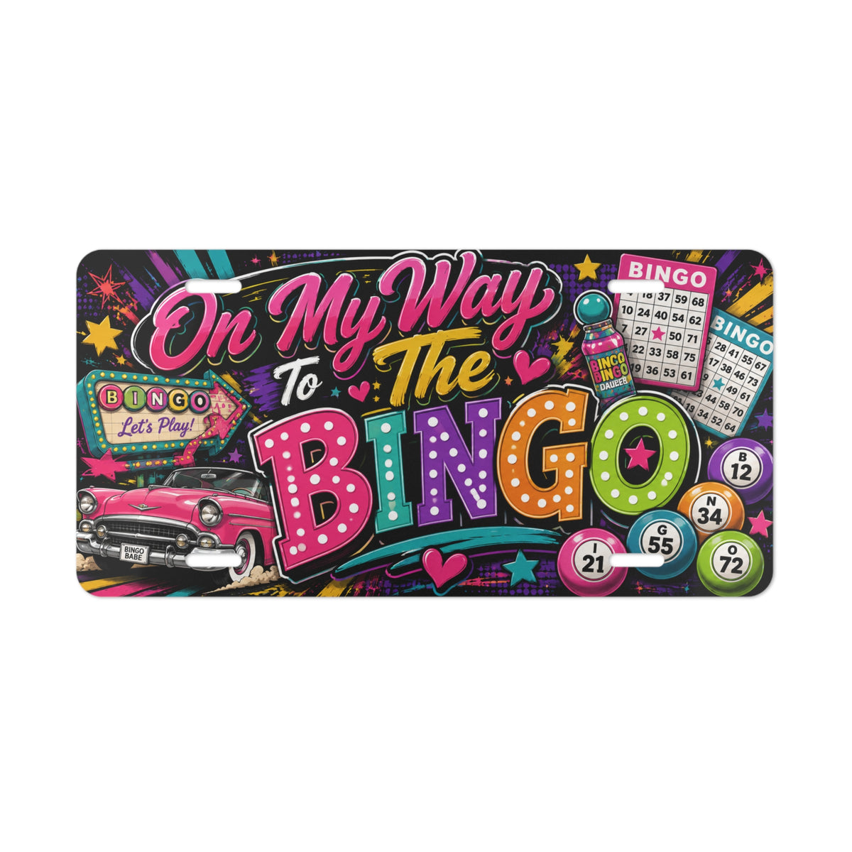 On My Way To The Bingo Vanity Plate | Colorful Retro Bingo Design