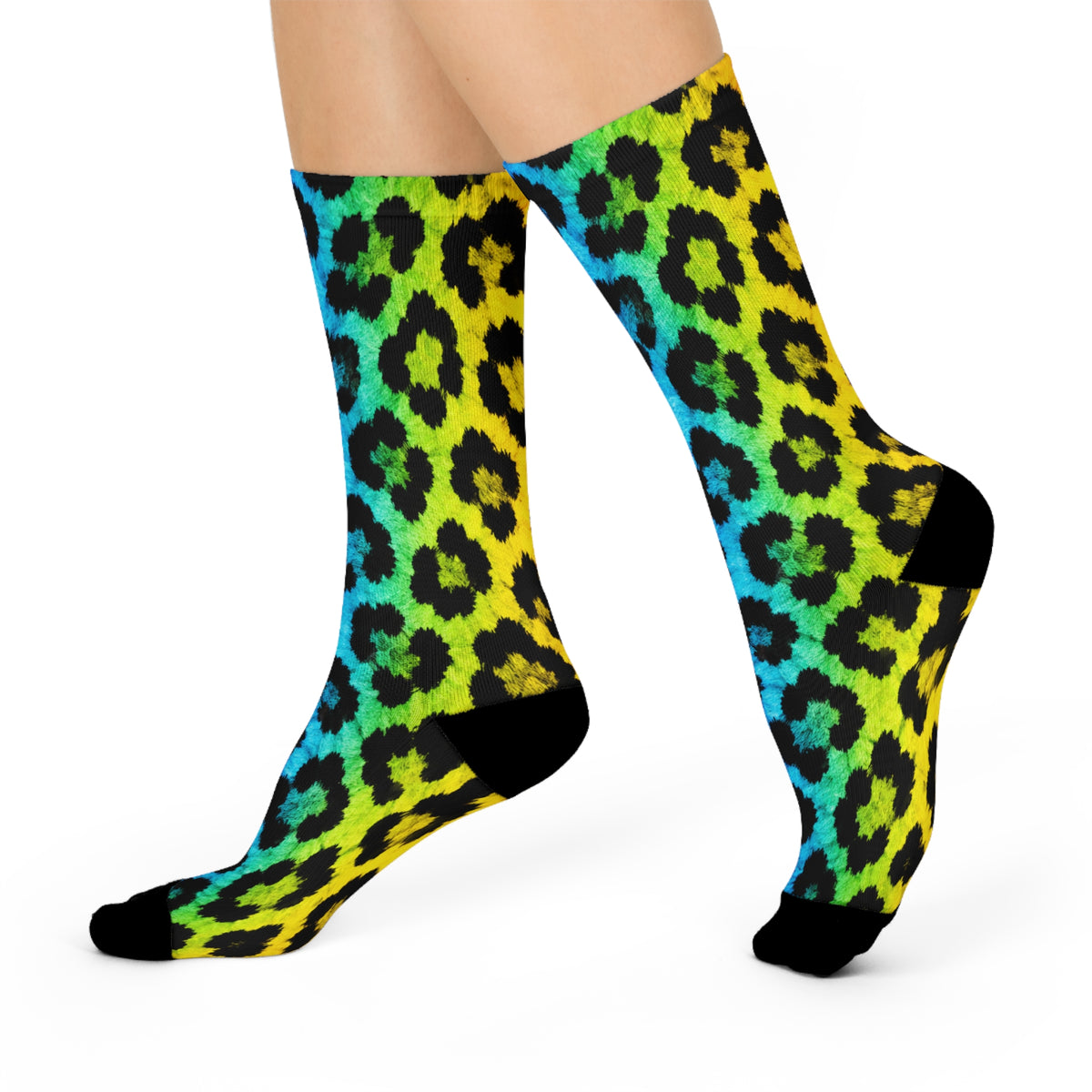 Rainbow Leopard Cushioned Crew Socks – Bold Animal Print Comfort