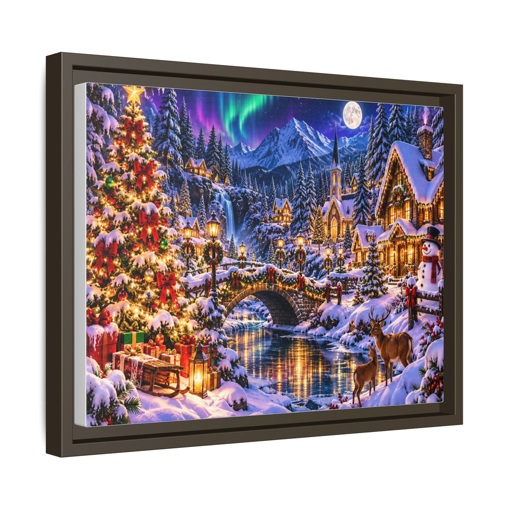 Framed Matte Canvas - Cozy Christmas Village Winter Night Wall Art