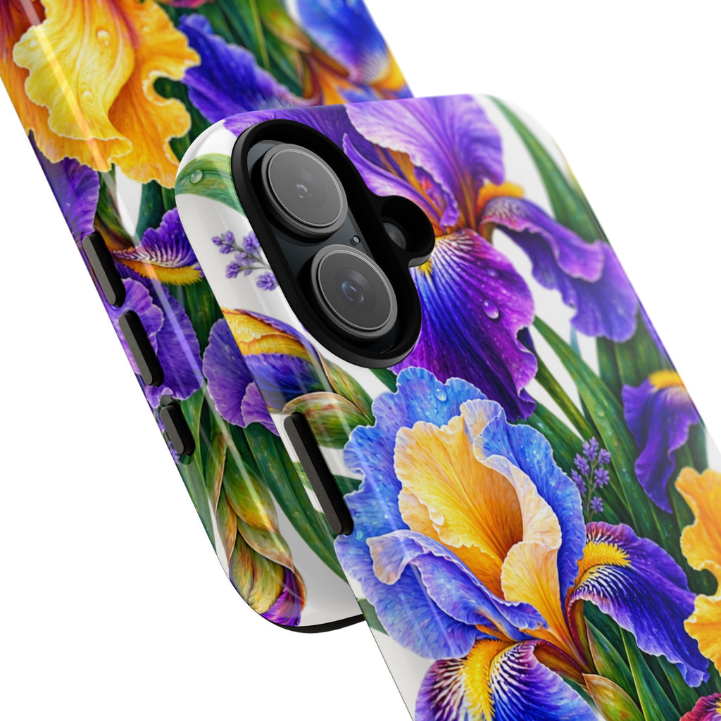 Floral Iris Tough Phone Case — Colorful Watercolor Iris Protective Cover