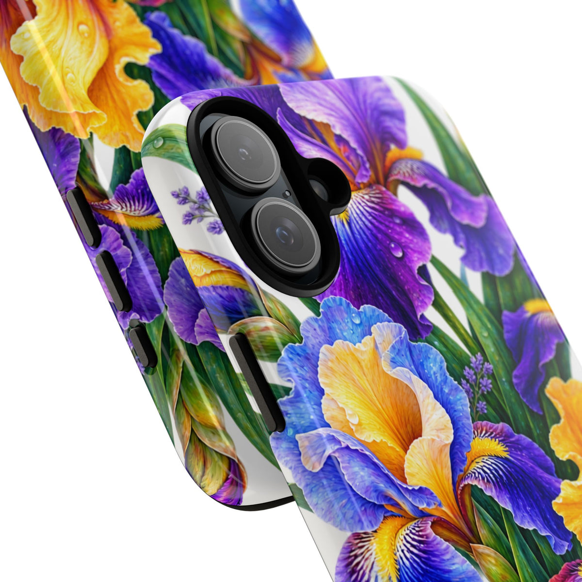 Floral Iris Tough Phone Case — Colorful Watercolor Iris Protective Cover