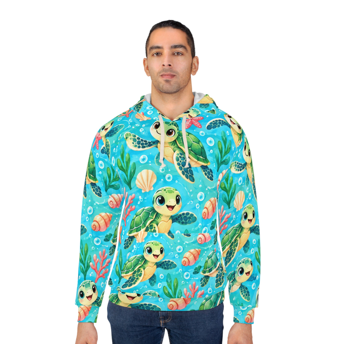 Cute Sea Turtle Pattern Hoodie | Kids Ocean Marine Life All-Over Print