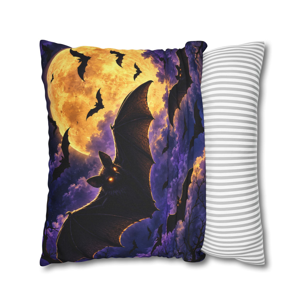 Halloween Bat Moon Pillowcase — Spooky Night Square Throw Pillow Cover