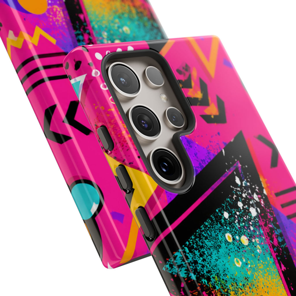 Retro 80s Geometric Phone Case — Neon Triangle Tough Case