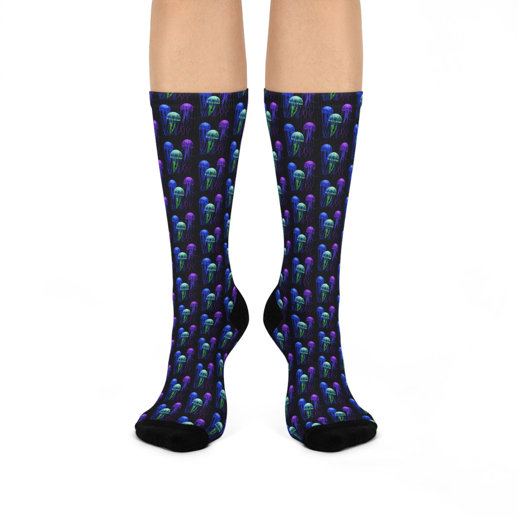 Jellyfish Pattern Crew Socks — Neon Ocean Cushioned Socks