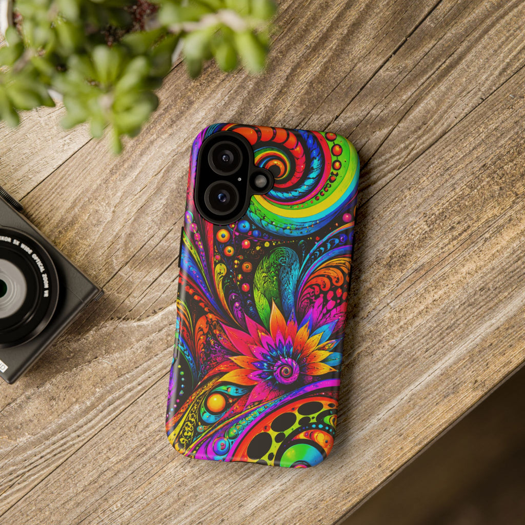 Psychedelic Floral Phone Case — Vibrant Swirl Tough Protective Cover