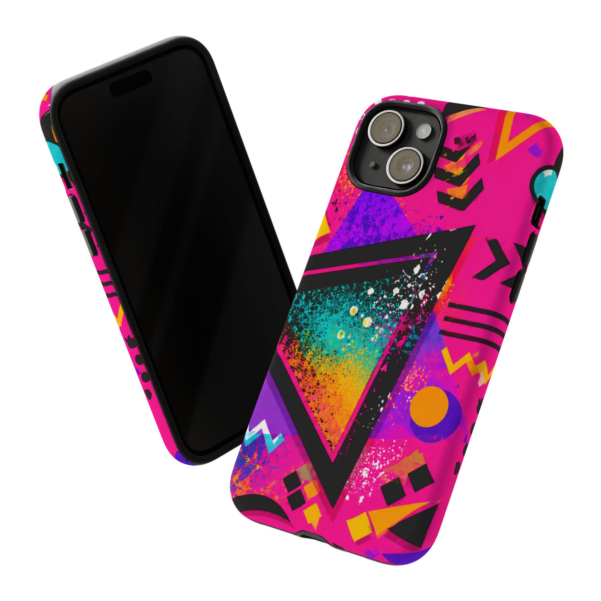 Retro 80s Geometric Phone Case — Neon Triangle Tough Case