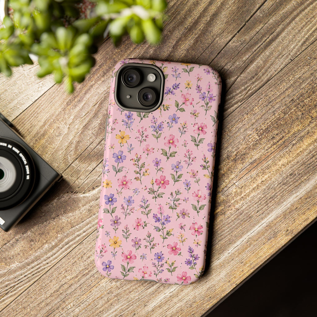 Floral Pink Tough Phone Case — Pastel Wildflower Protective Case