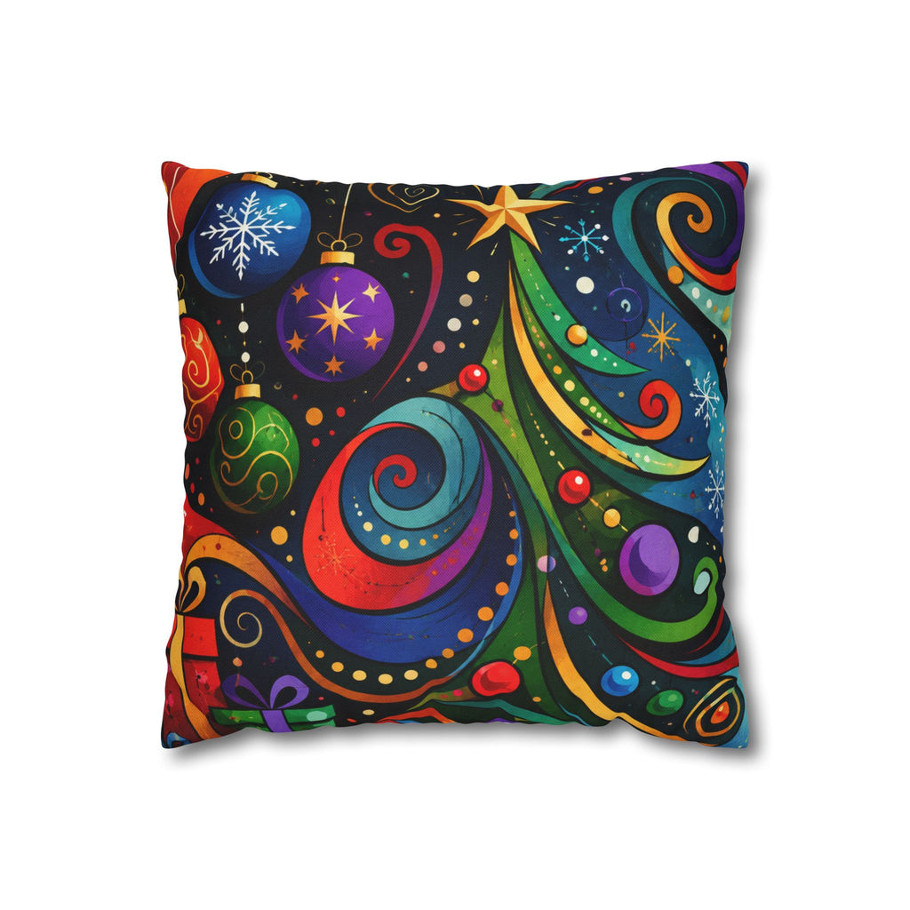 Colorful Swirl Christmas Tree Pillowcase | Square Pillowcase