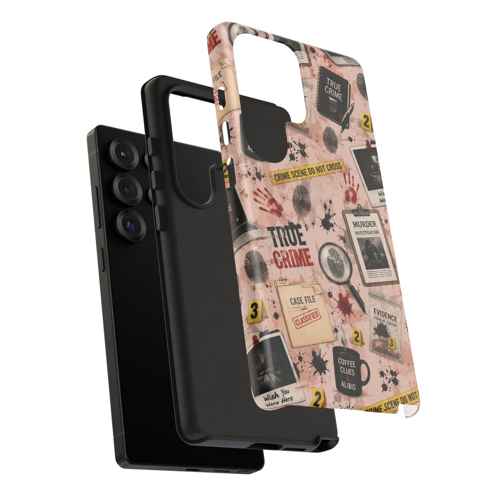 True Crime Pattern Phone Case – Detective Evidence, Crime Scene Tape & 'True Crime' Design