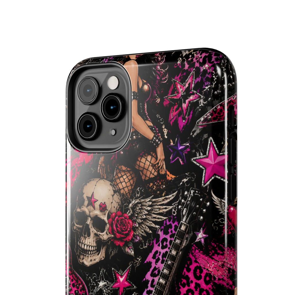 Rock Skull Guitar Phone Case — Edgy Pink Skull & Roses Tough Phone Case