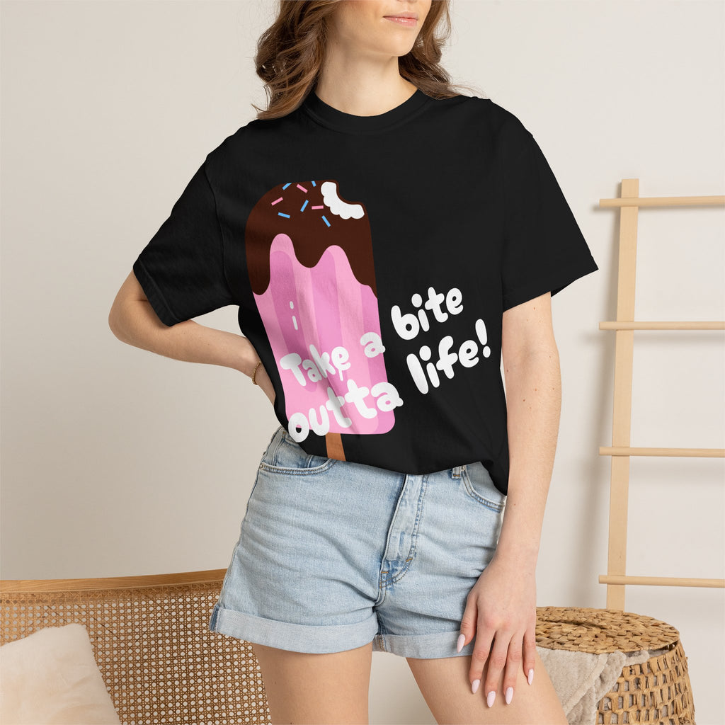 Ice Cream Graphic T-Shirt — "Take a Bite Outta Life" Cute Melting Popsicle Tee