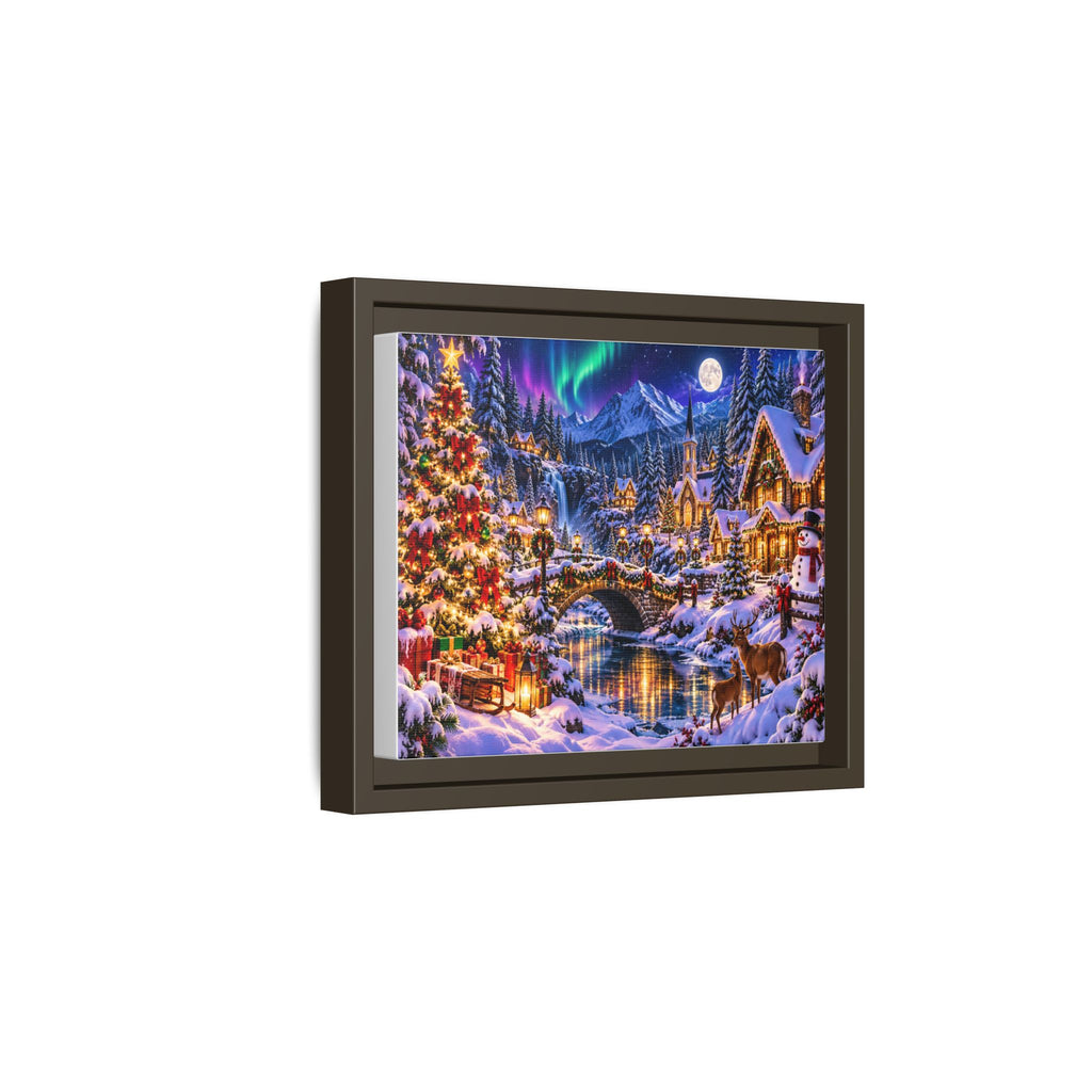 Framed Matte Canvas - Cozy Christmas Village Winter Night Wall Art