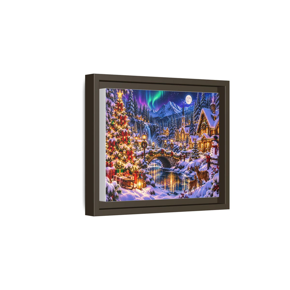 Framed Matte Canvas - Cozy Christmas Village Winter Night Wall Art