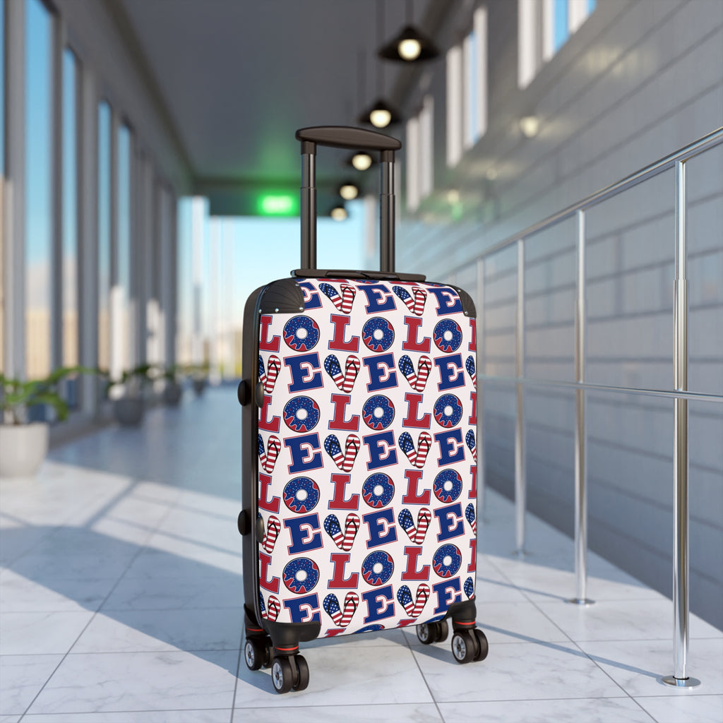 Patriotic 'LOVE' Pattern Suitcase – Americana Red White Blue Carry-On