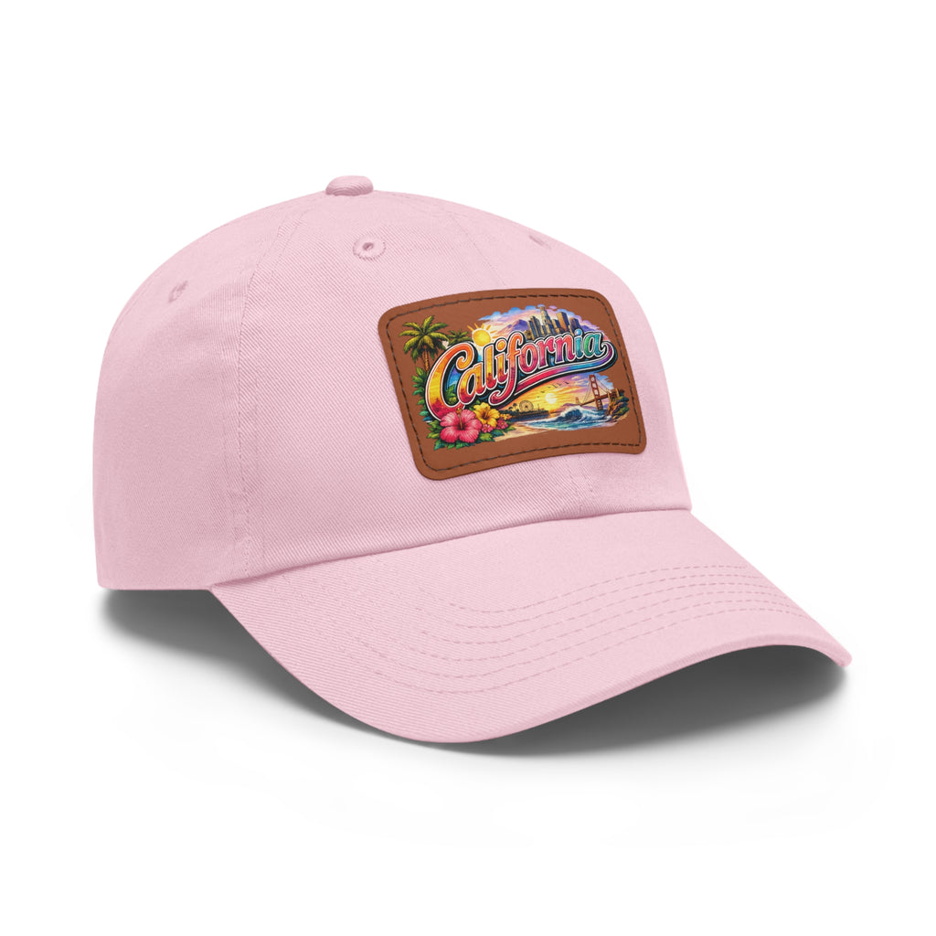 California Beach Patch Dad Hat | Leather Rectangle Patch