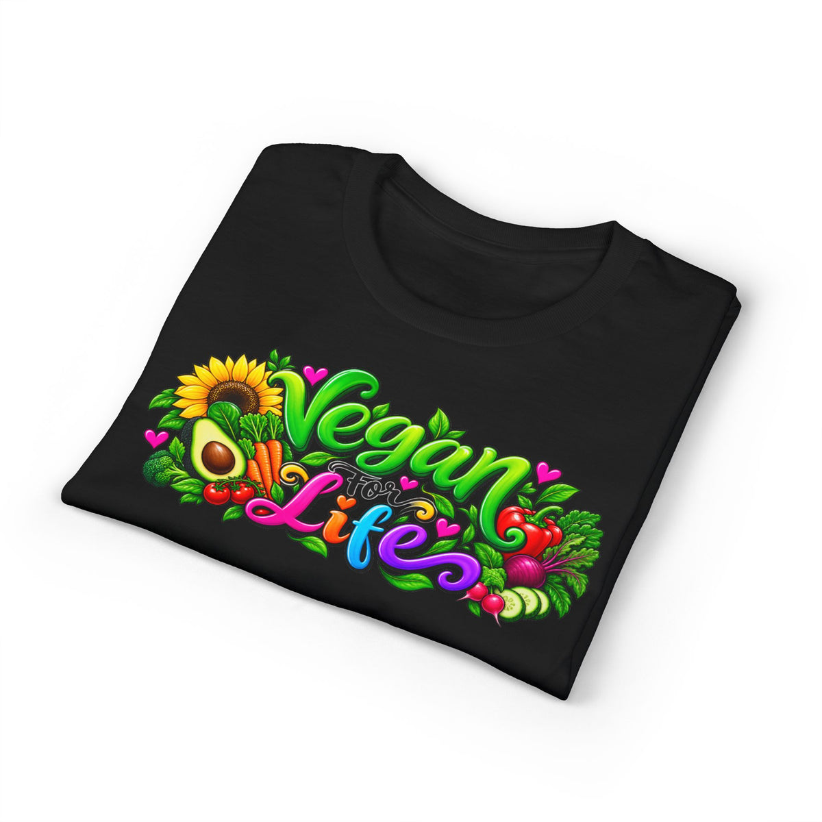 Vegan Life T‑Shirt — Colorful Sunflower & Avocado Plant-Based Pride Tee