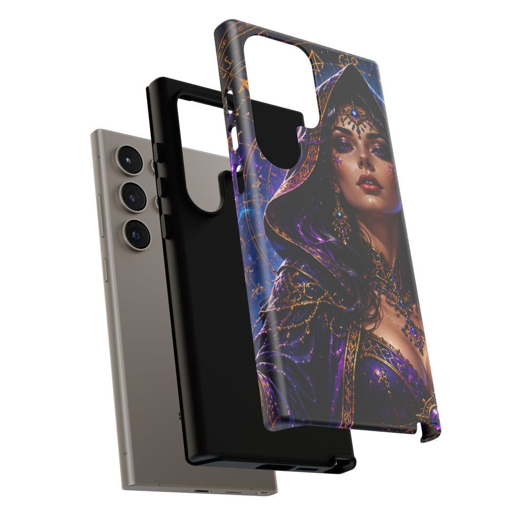 Phone Case — Mystical Sorceress Art Protective Tough Case (Astrology, Purple Hooded Witch)
