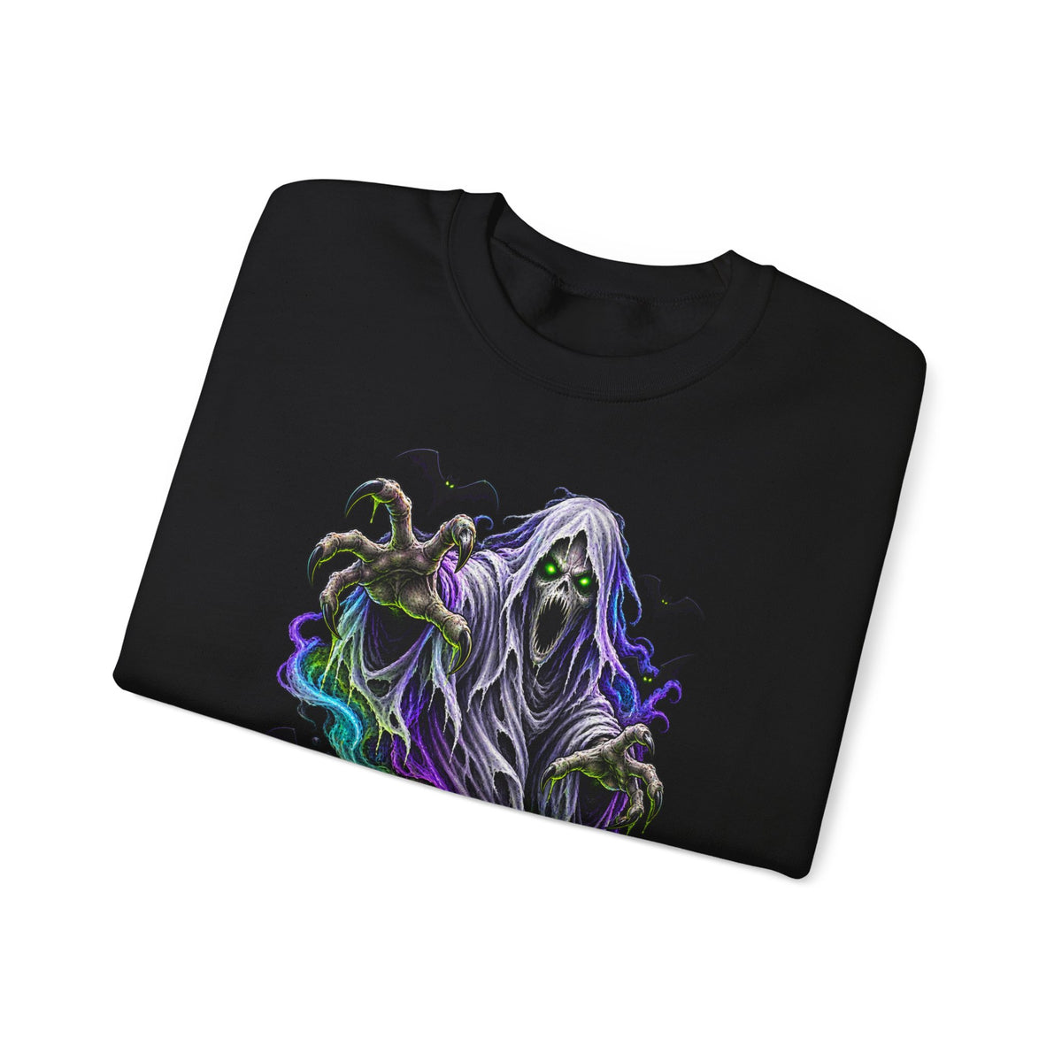 Ghostly Halloween Sweatshirt — Neon Phantom & Jack-O'-Lantern Crewneck