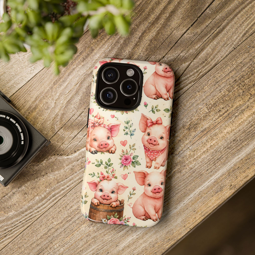 Cute Pink Piglet Phone Case — Vintage Floral Farm Animal iPhone Cover
