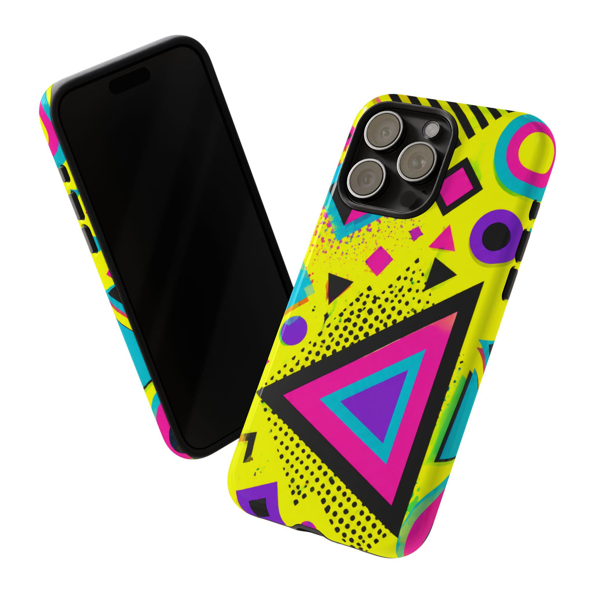 Retro 80s Geometric Phone Case — Neon Memphis Triangle Design