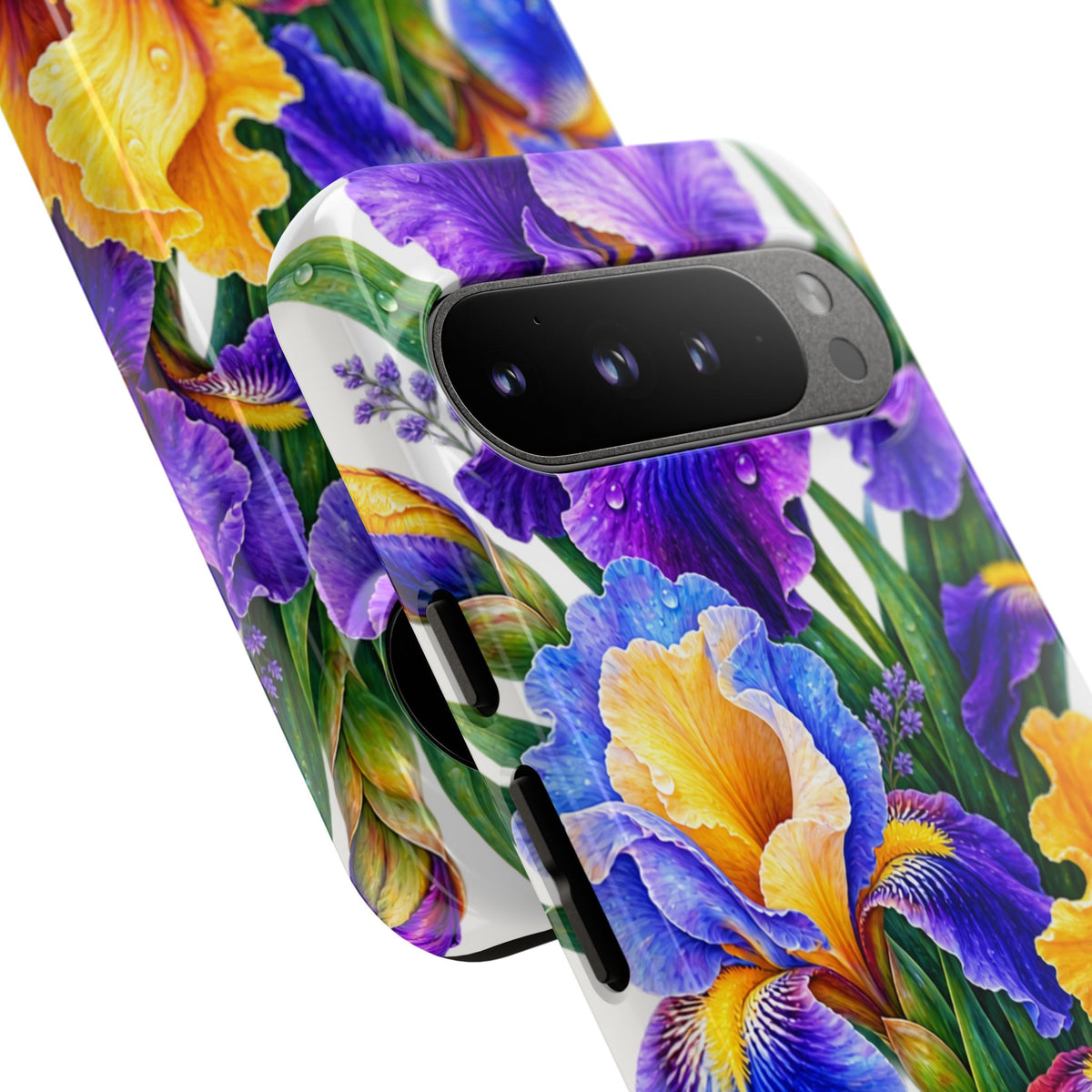 Floral Iris Tough Phone Case — Colorful Watercolor Iris Protective Cover