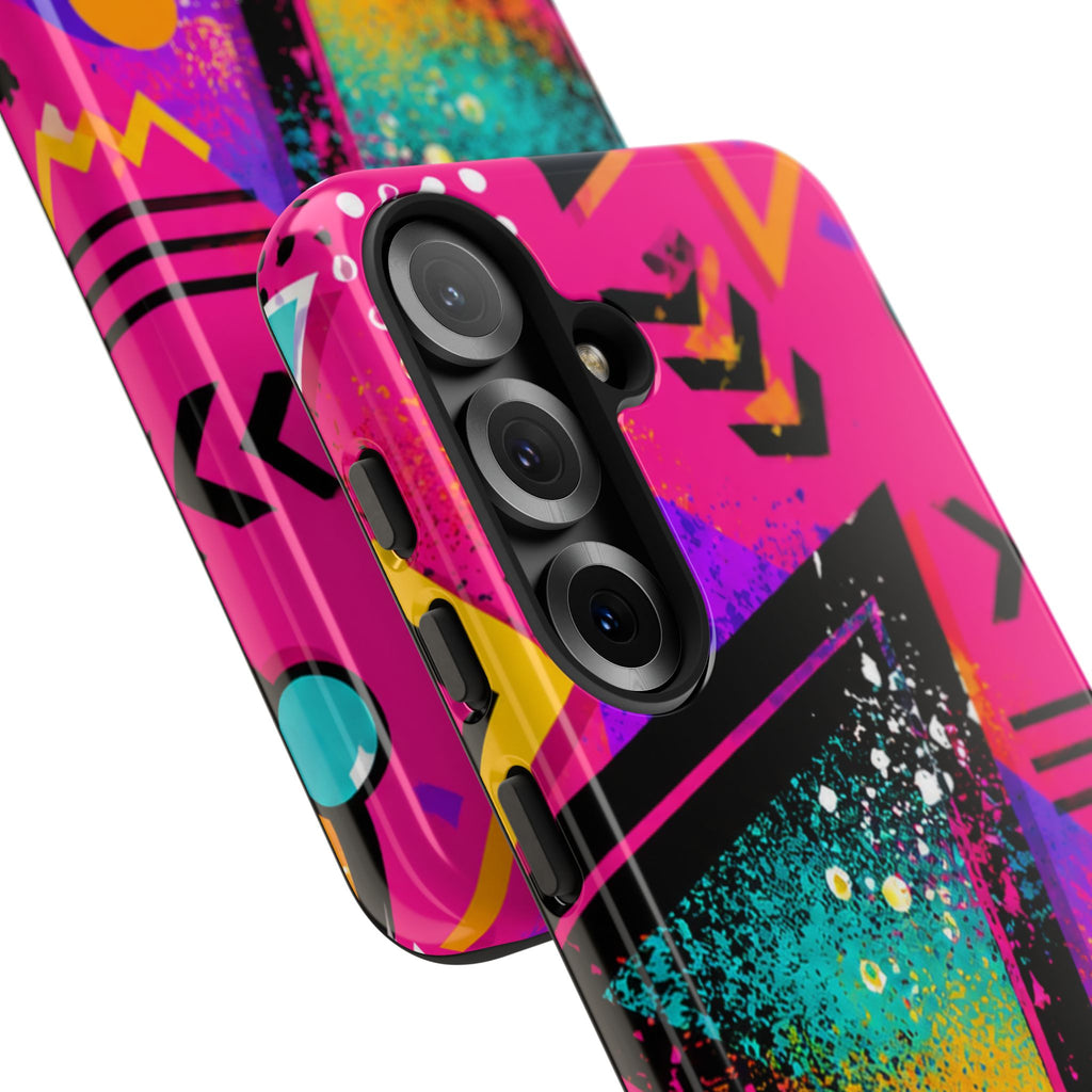 Retro 80s Geometric Phone Case — Neon Triangle Tough Case