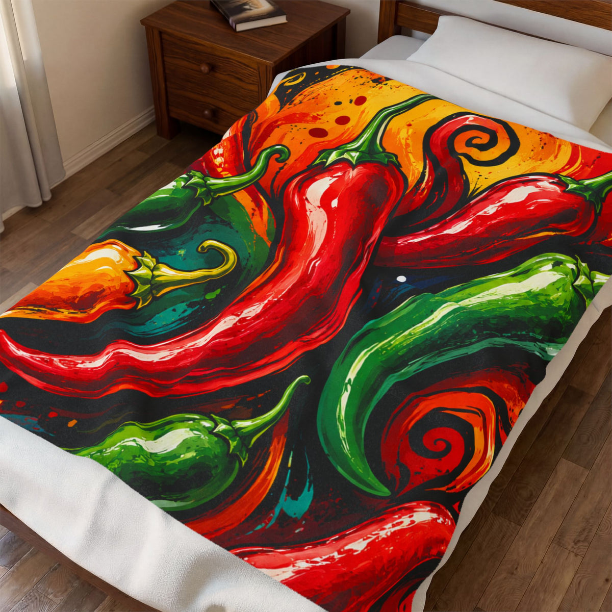 Spicy Chili Pepper Velveteen Plush Blanket – Vibrant Southwestern Pepper Print Throw