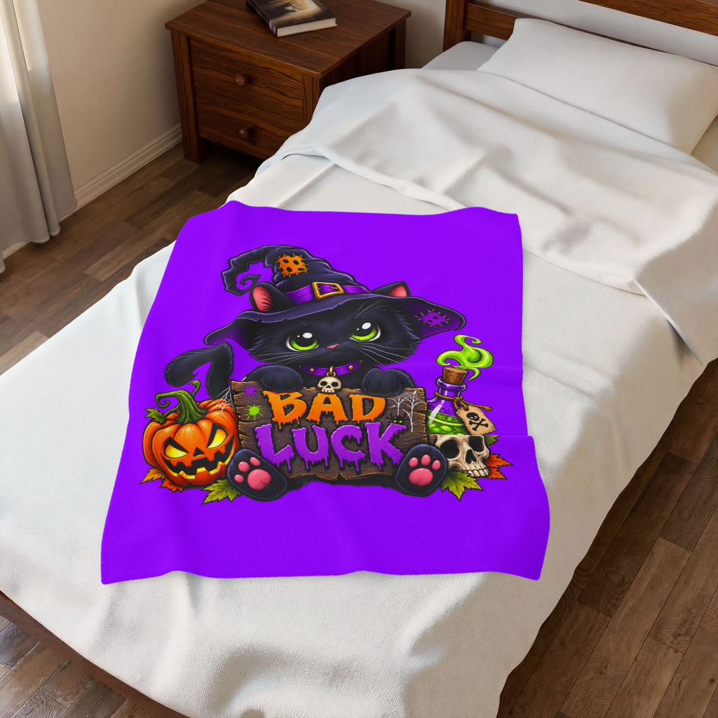 Halloween 'Bad Luck' Black Cat Plush Blanket - Soft Velveteen Throw