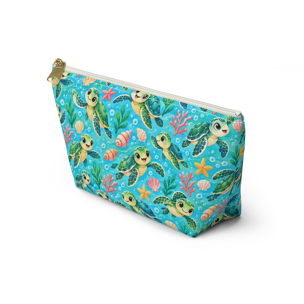 Sea Turtle Cosmetic Pouch — Cute Ocean Accessory Bag with T‑Bottom
