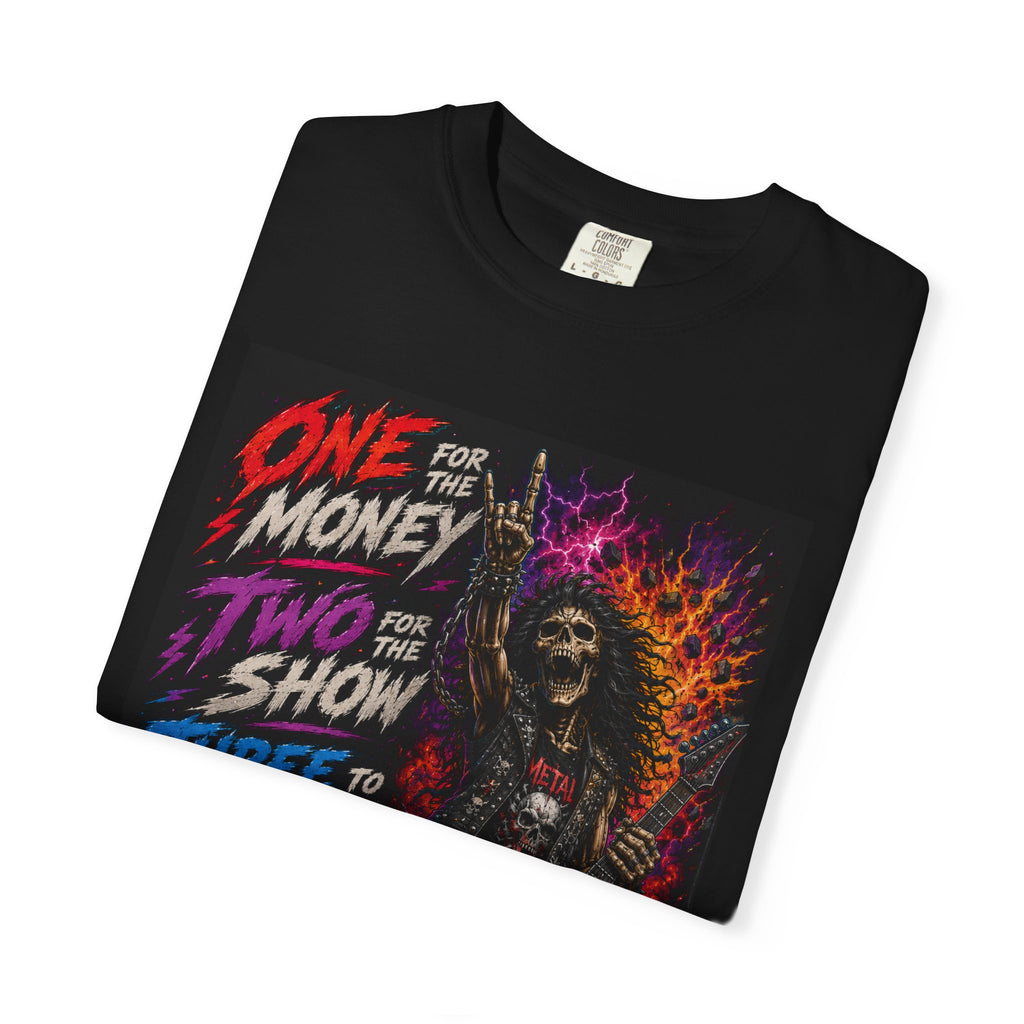 Rock Skeleton Guitarist T-shirt | Neon Retro Metal Concert Tee