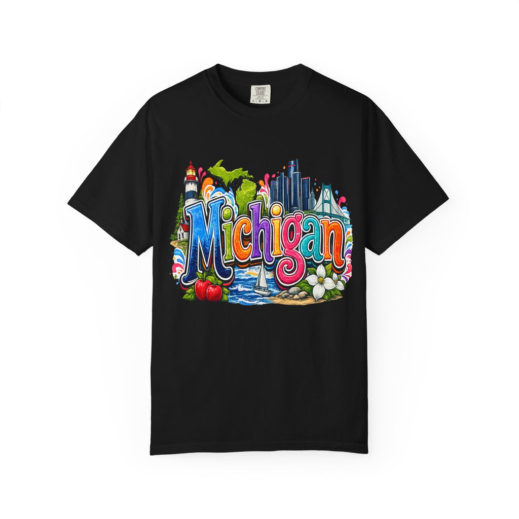 Michigan State Scene T-Shirt | Lighthouse, Skyline, Great Lakes