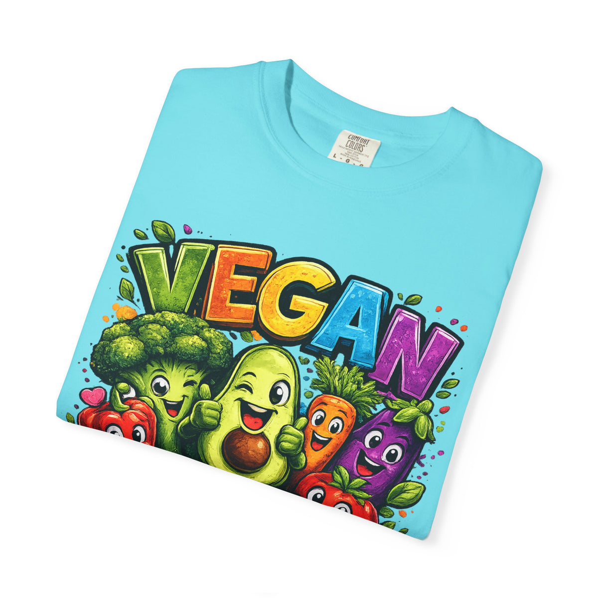 Vegan for Life T-Shirt | Colorful Cartoon Veggies Tee