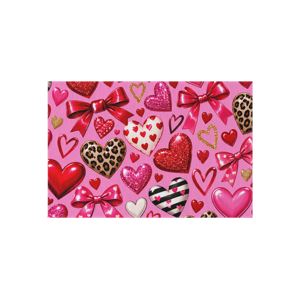 Valentine Hearts Outdoor Rug — Pink Bow & Leopard Accent Doormat