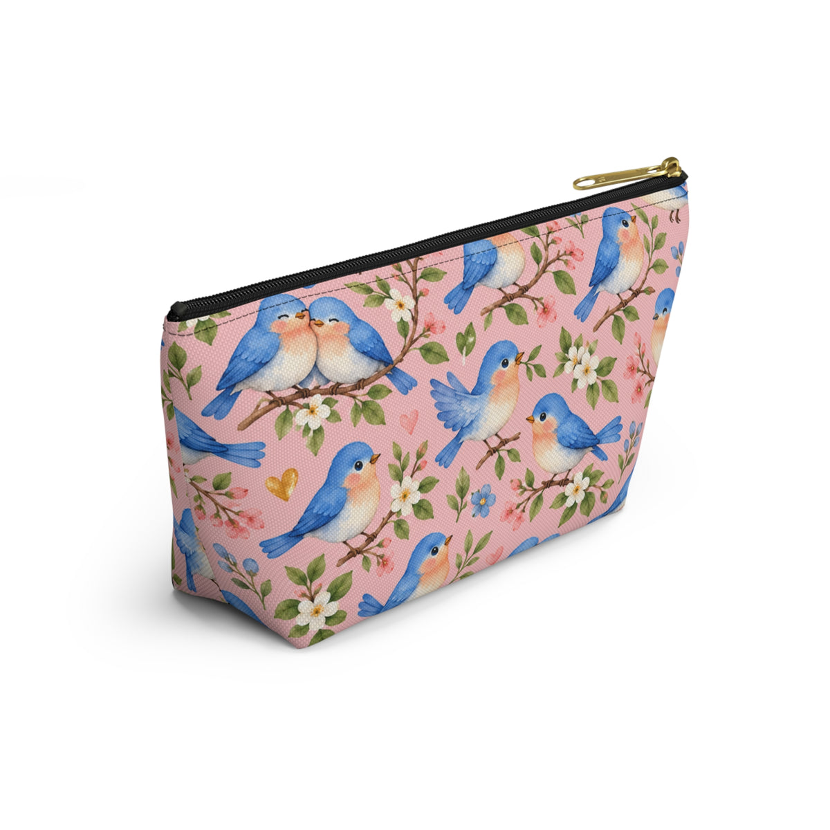 Bluebird Pattern Accessory Pouch | Pink Floral Zip Pouch