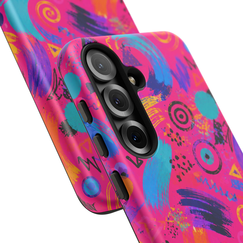 Neon Retro Abstract Tough Phone Case — 80s Brushstroke Pattern