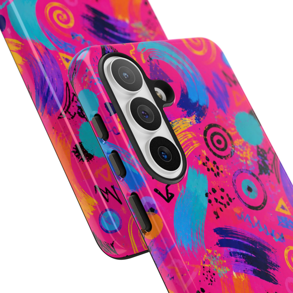 Neon Retro Abstract Tough Phone Case — 80s Brushstroke Pattern