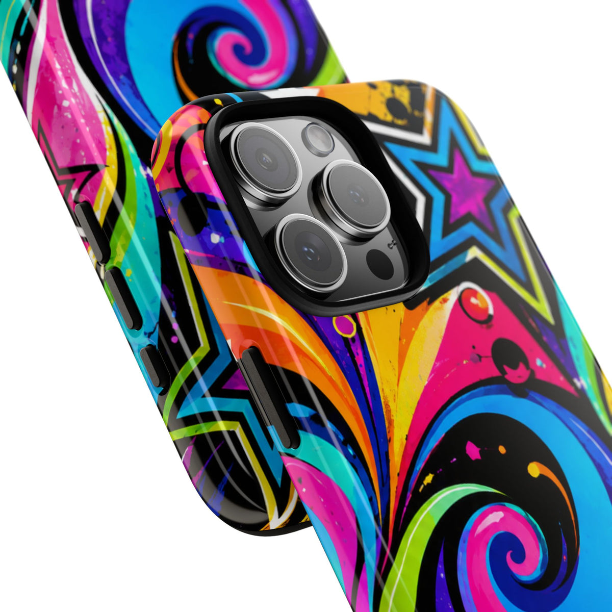 Psychedelic Swirl Phone Case — Bold Retro Stars & Neon Pop Art Tough Case