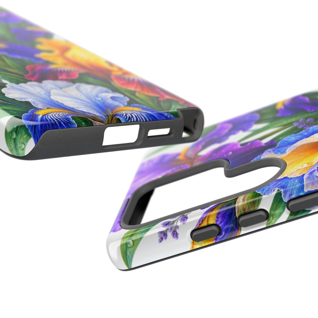 Floral Iris Tough Phone Case — Colorful Watercolor Iris Protective Cover