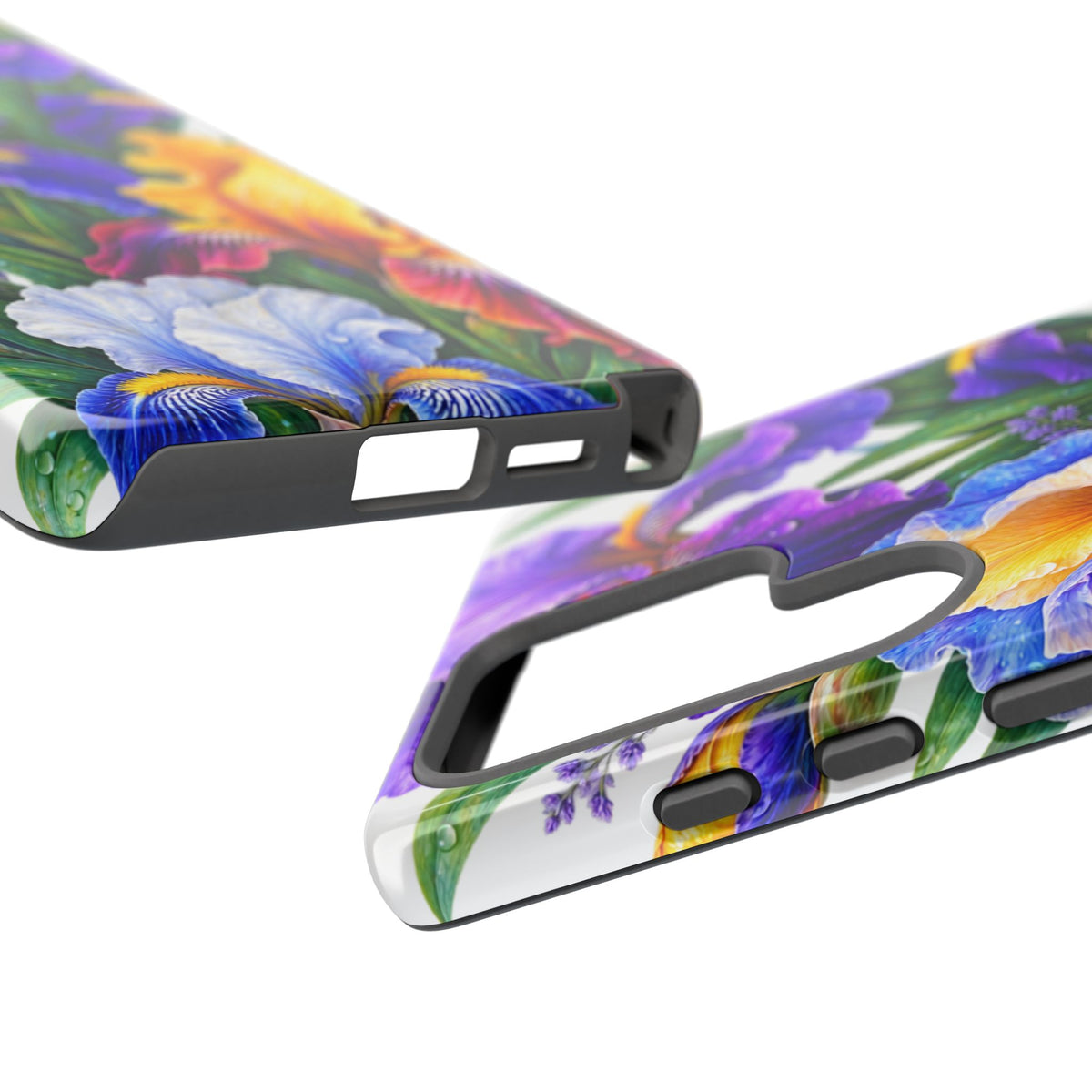Floral Iris Tough Phone Case — Colorful Watercolor Iris Protective Cover