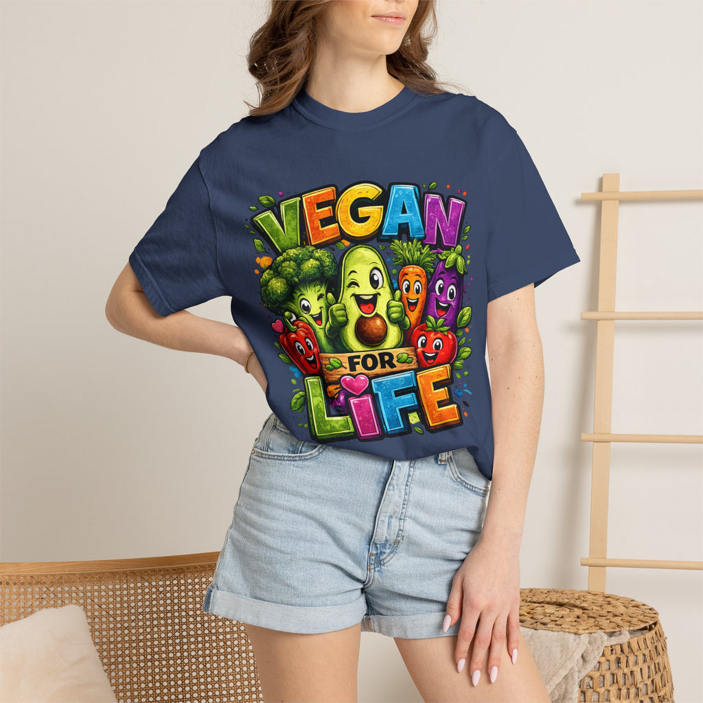 Vegan for Life T-Shirt | Colorful Cartoon Veggies Tee