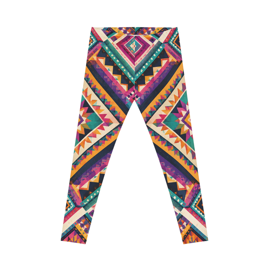 Boho Aztec Print Leggings — Colorful Geometric All-Over Print for Everyday Wear