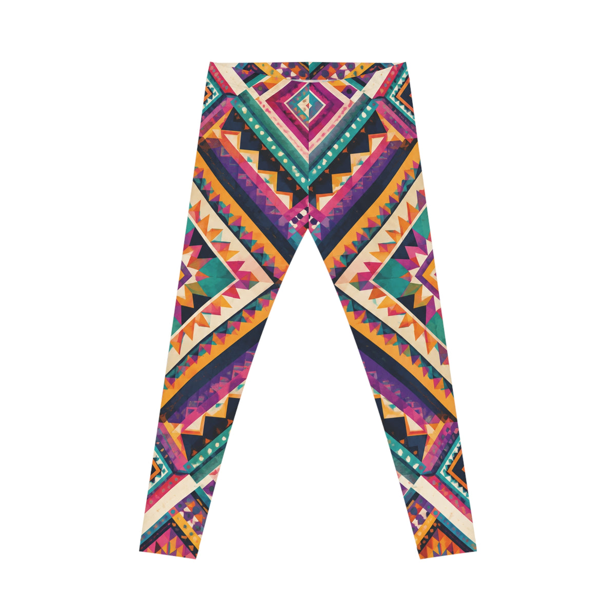 Boho Aztec Print Leggings — Colorful Geometric All-Over Print for Everyday Wear