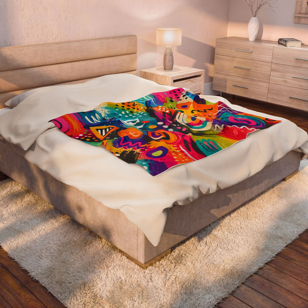 Velveteen Blanket — Colorful Abstract Graffiti Swirl Plush Throw