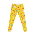 Yellow Floral Duck Leggings — Cute Baby Duck Patterned Women's Leggings
