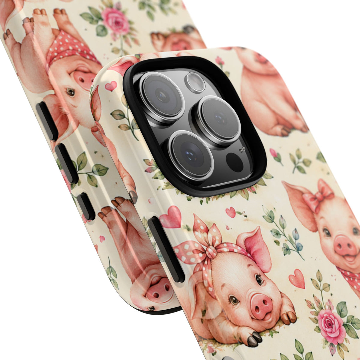 Cute Pink Piglet Phone Case — Vintage Floral Farm Animal iPhone Cover