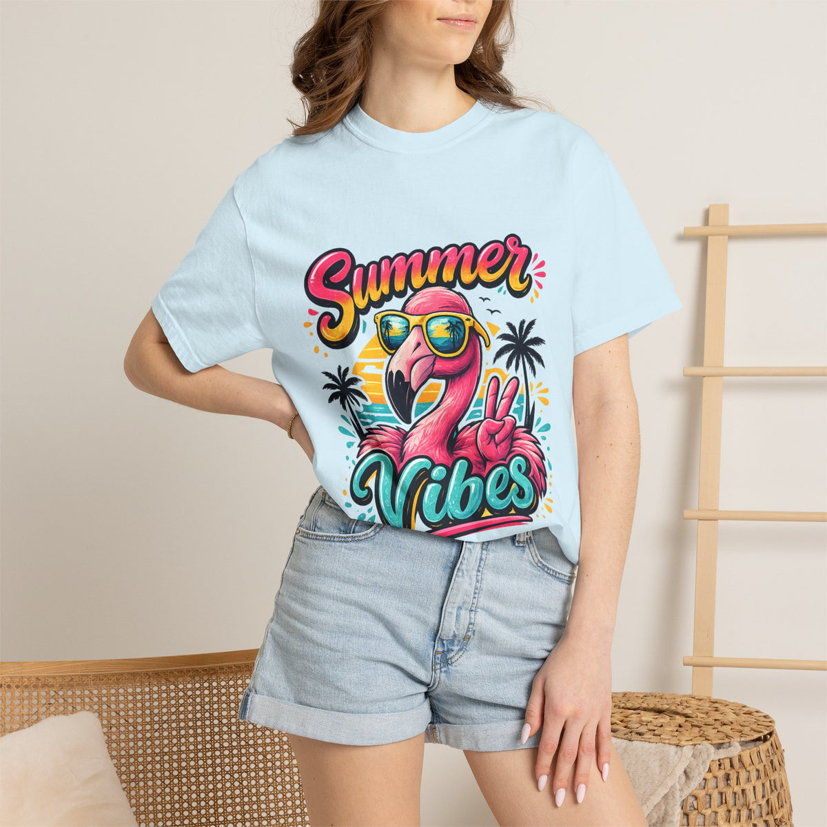Summer Vibes Flamingo T-Shirt | Tropical Beach Graphic